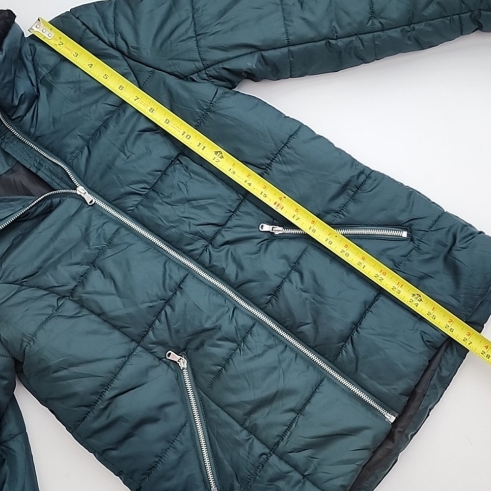 Vero Moda Women's Quilted Winter Emerald Green Jacket Black Faux Fur Collar M - Picture 13 of 14